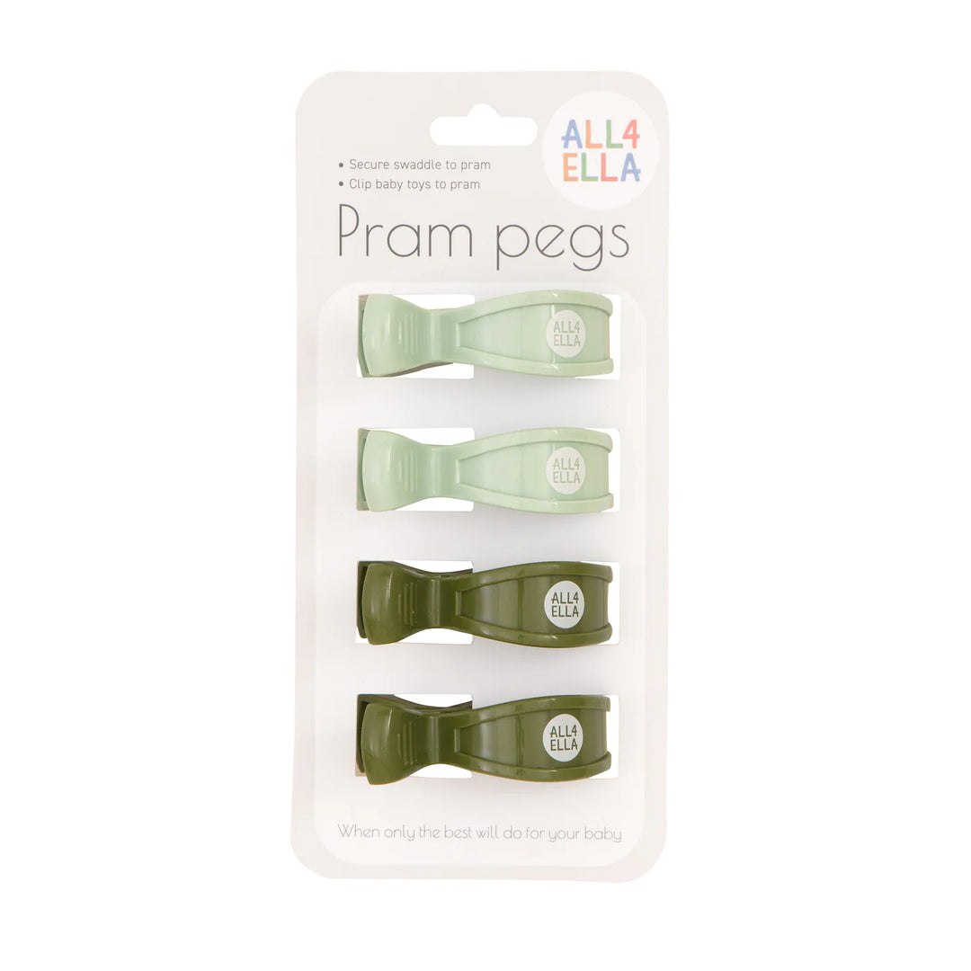 All4Ella Pram Pegs 4 Pack - Sage & Forest Green