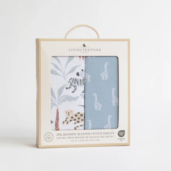 Bedside Bassinet/ Co Sleeper Fitted Sheets 2 Pack - Wild Safari
