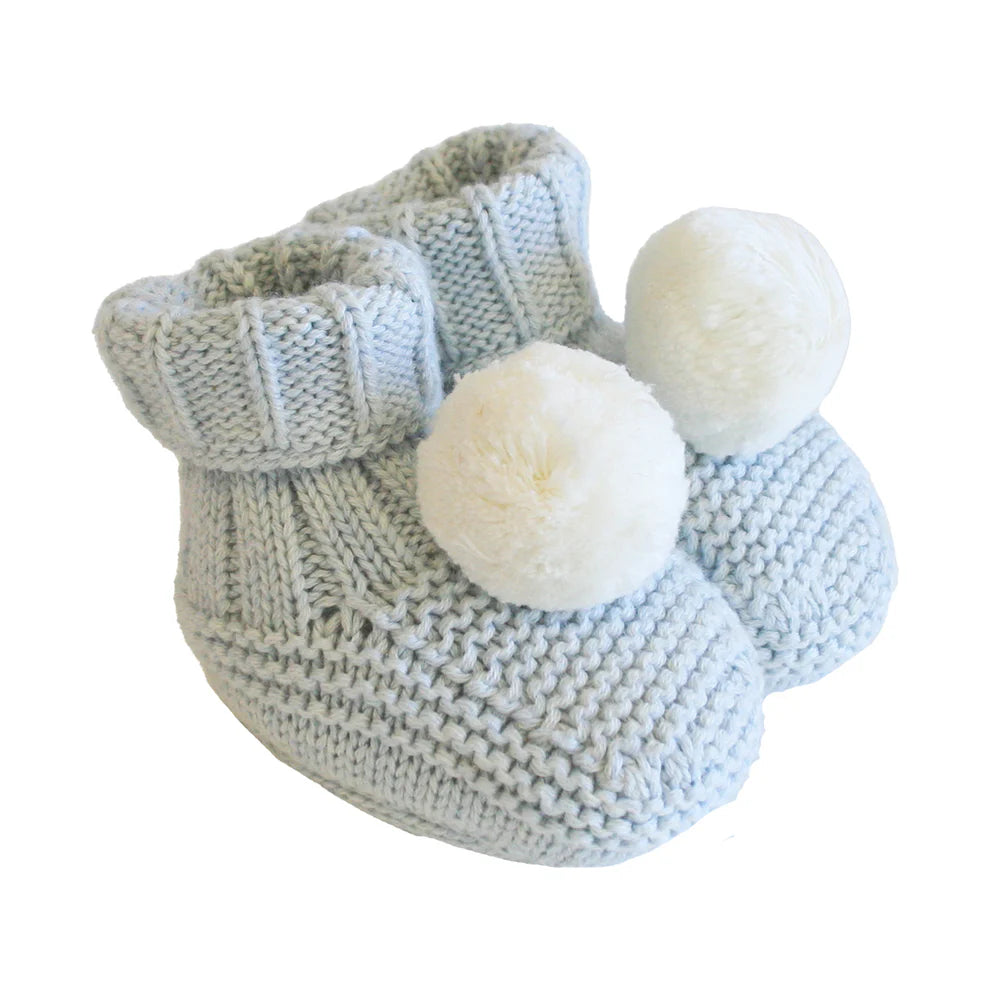 Alimrose Cotton Pom Pom Baby Booties - Powder Blue