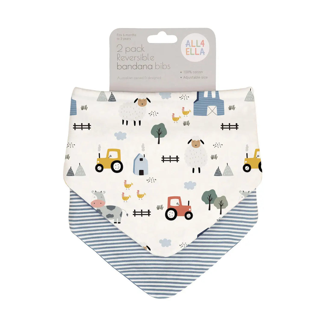 All4Ella Reversible Bandana Bibs 2 Pack - Barnyard