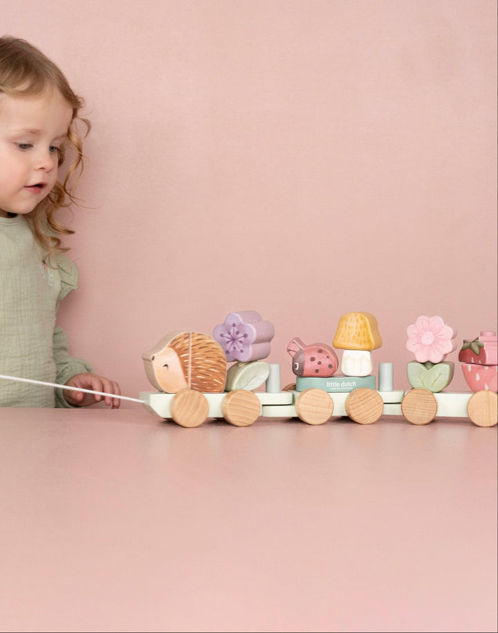 Fairy Garden Wooden Hedgehog Stacking Train