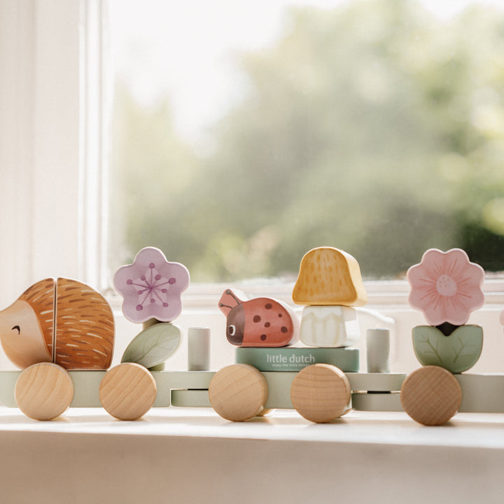 Fairy Garden Wooden Hedgehog Stacking Train