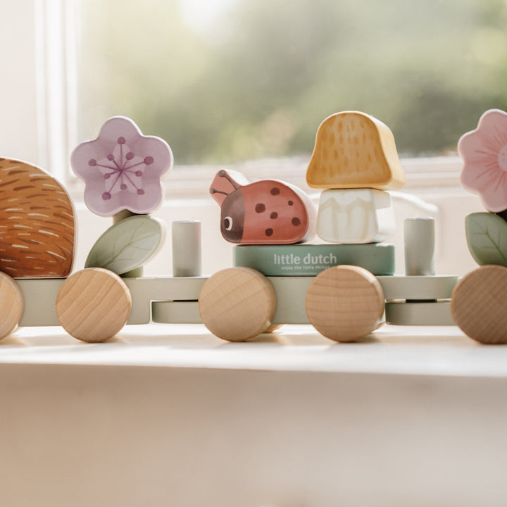 Fairy Garden Wooden Hedgehog Stacking Train