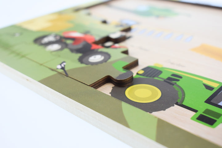Farm Vehicles 24 Piece Wooden Puzzle Board