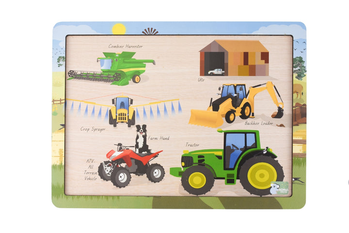 Farm Vehicles 24 Piece Wooden Puzzle Board