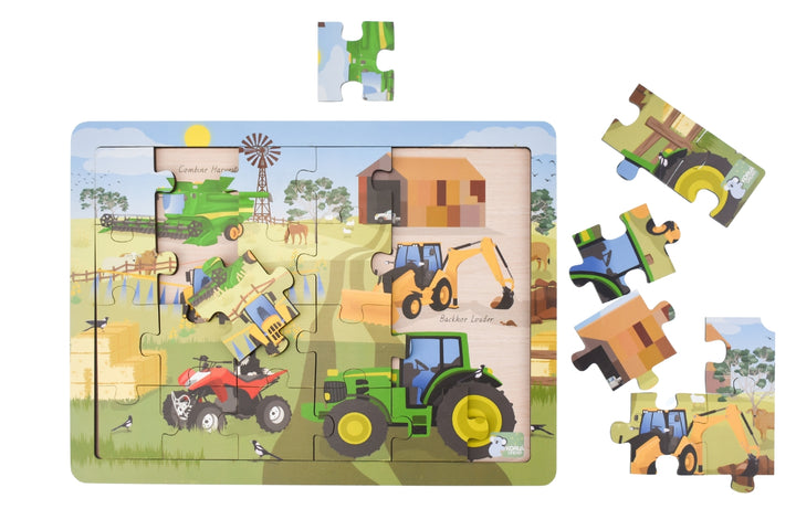 Farm Vehicles 24 Piece Wooden Puzzle Board