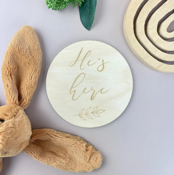 He's Here - Baby Boy Announcement Plaque