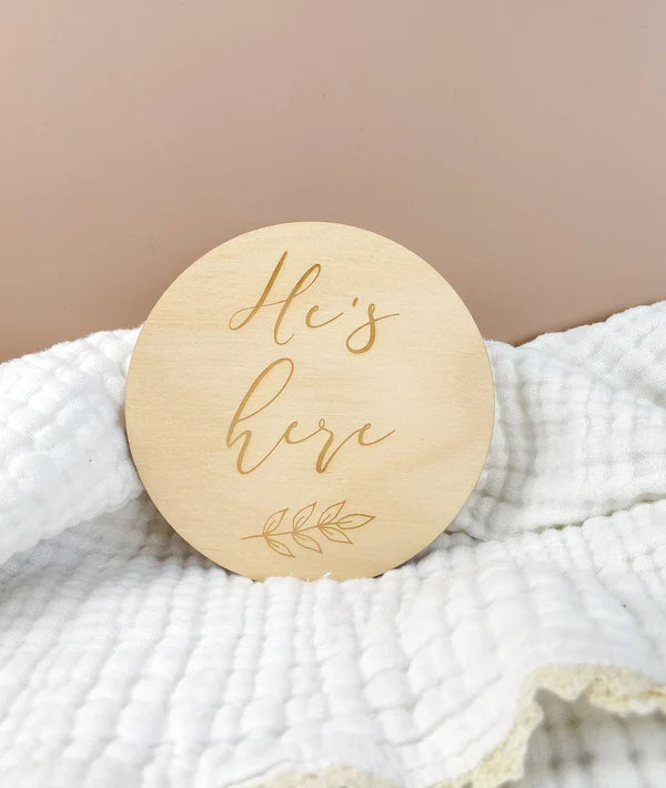 He's Here - Baby Boy Announcement Plaque