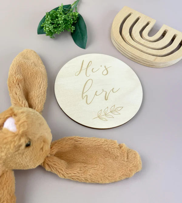 He's Here - Baby Boy Announcement Plaque