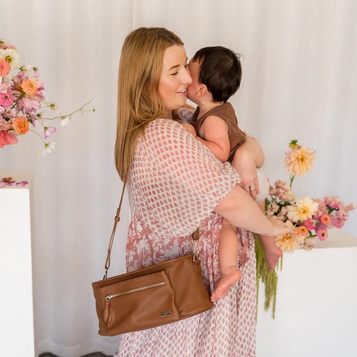 Vanchi Pram Caddy Shoulder Strap - Pebbled Tan