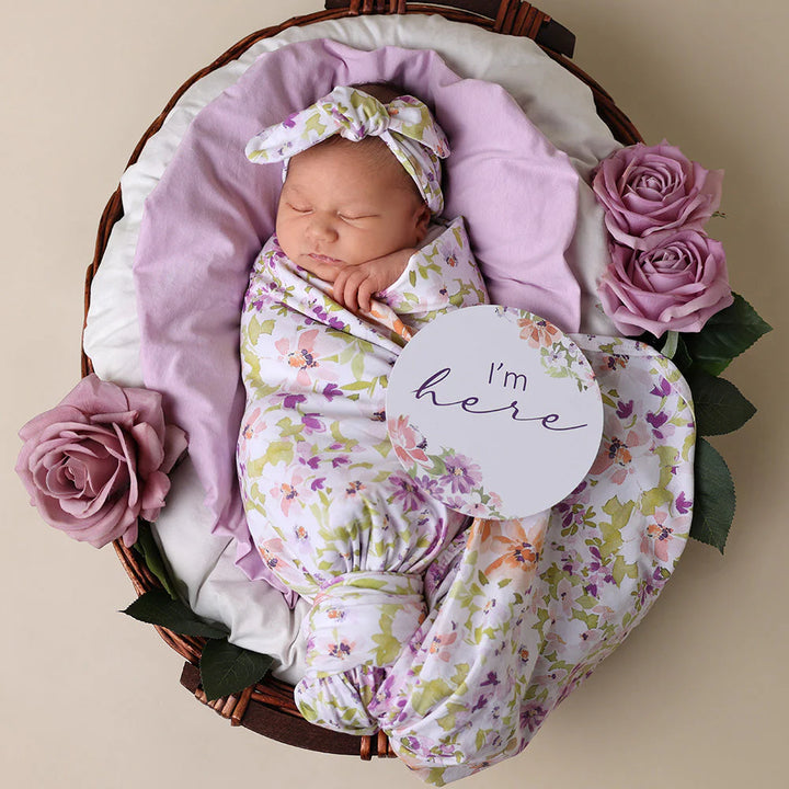 Snuggle Hunny Baby Jersey Wrap & Topknot Set - Isla