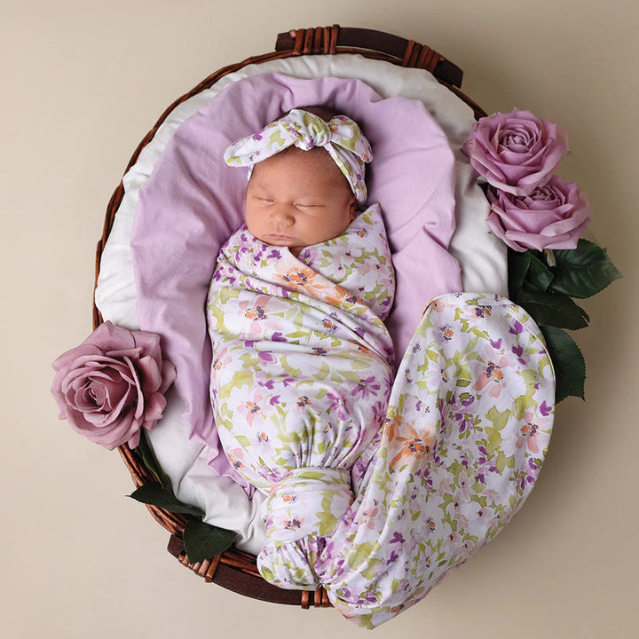 Snuggle Hunny Baby Jersey Wrap & Topknot Set - Isla