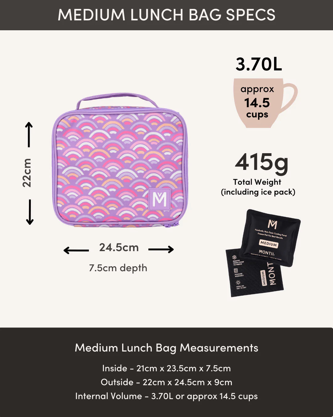 Montiico Medium Insulated Lunch Bag - Block Land