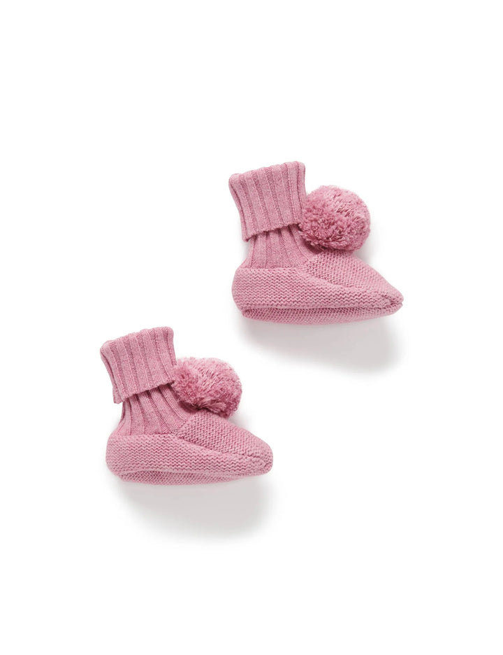 Purebaby Pom Pom Booties - Hyacinth | 6-12 Months