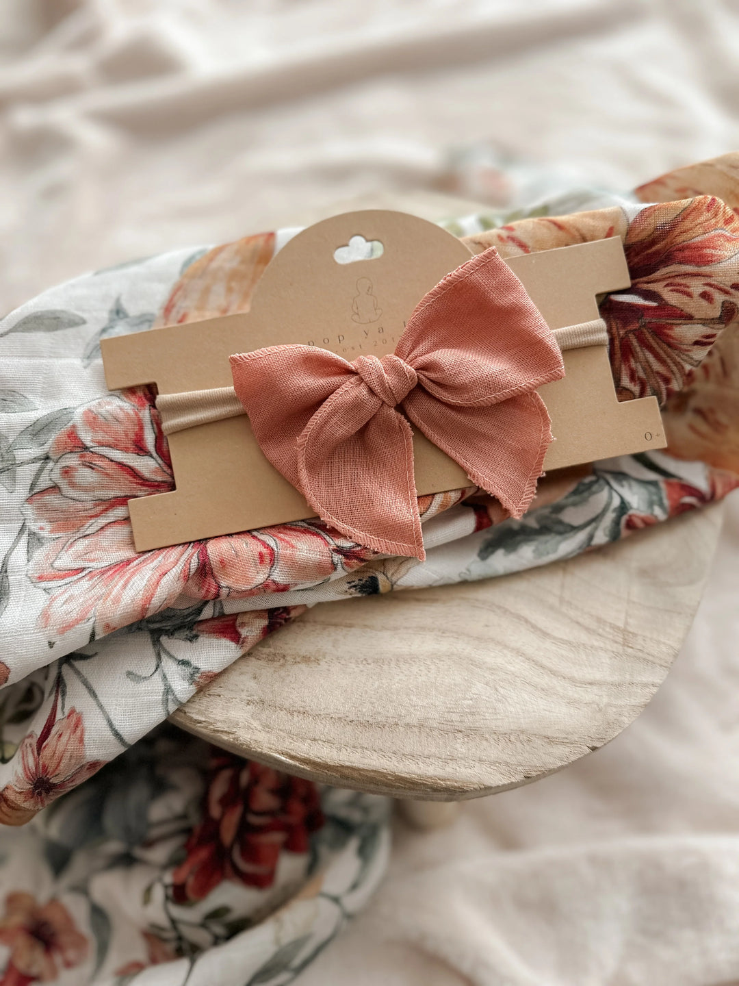 Pop Ya Tot Linen Bow Headband - Coral
