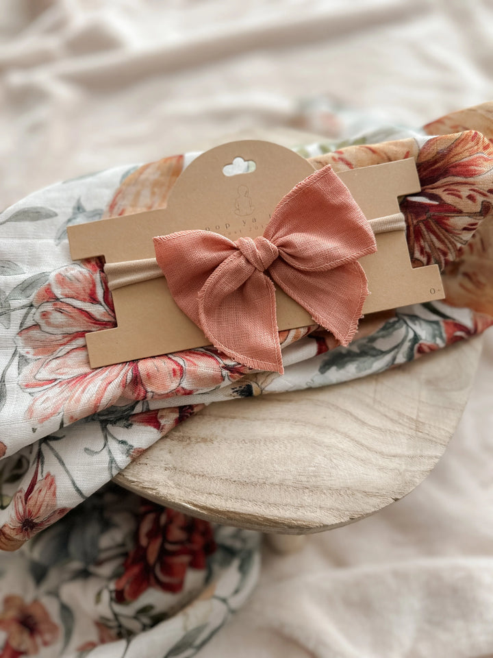 Pop Ya Tot Linen Bow Headband - Coral