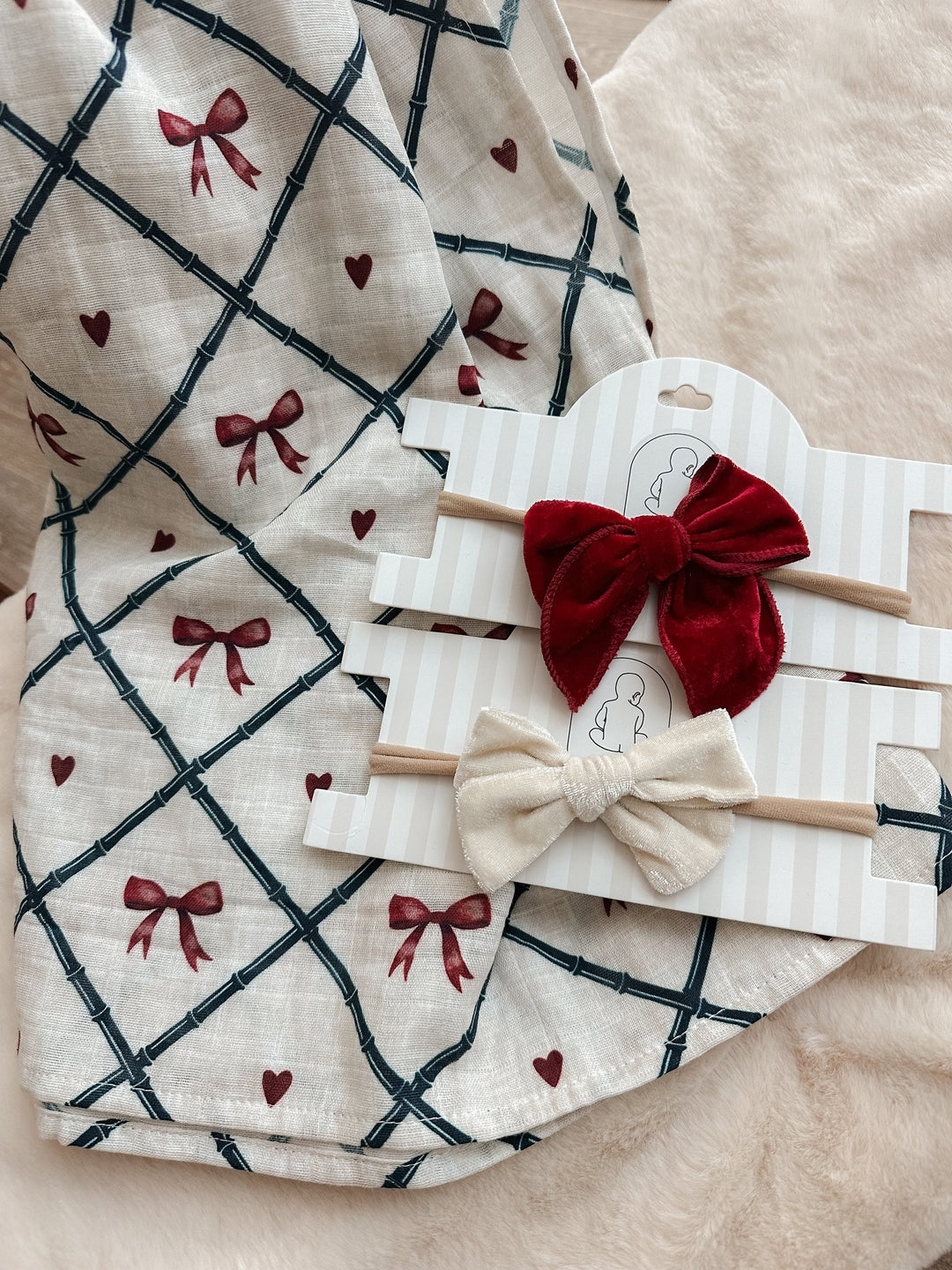 Pop Ya Tot Velvet Prairie Bow Headband - Cherry