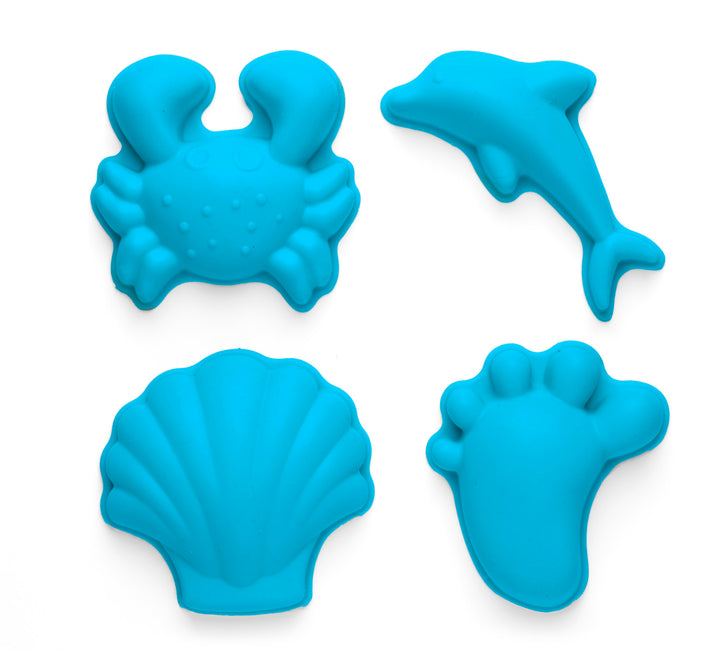 Scrunch Beach Bundle with Bucket, Spade, Rake & Moulds - Blue Fish