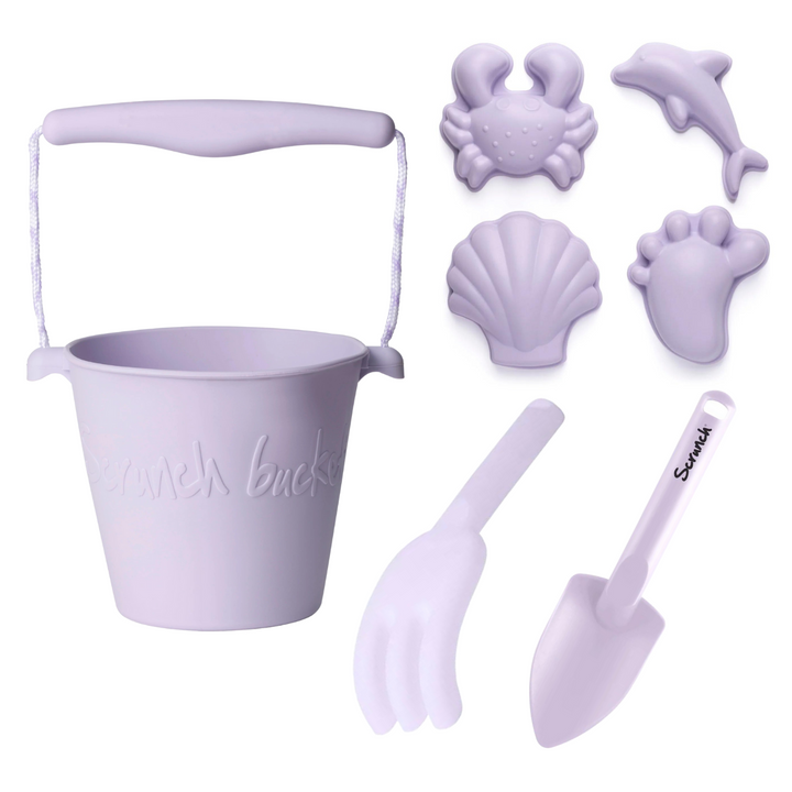 Scrunch Beach Bundle with Bucket, Spade, Rake & Moulds - Lavender