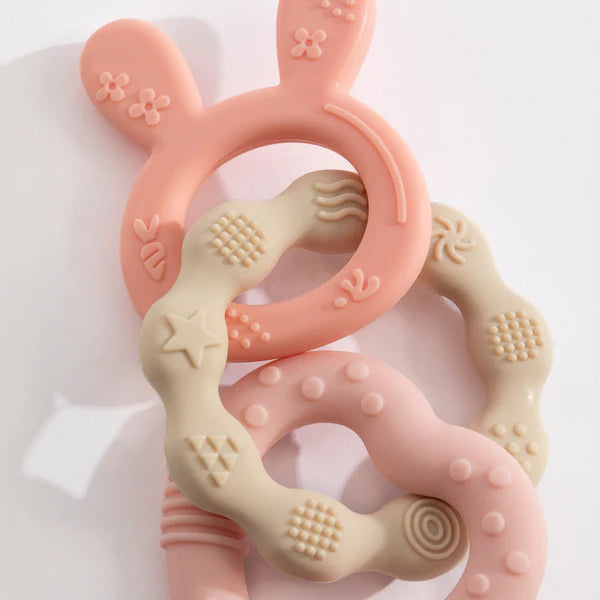 Silicone Bunny Teether Rings - Pink