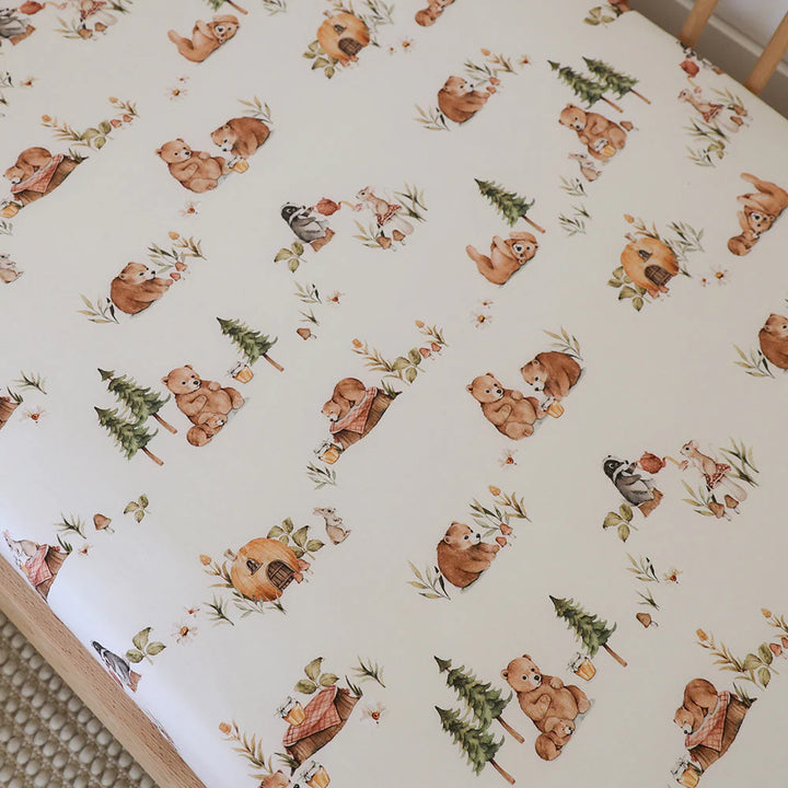 Snuggle Hunny Organic Fitted Jersey Cotton Cot Sheet - Bear