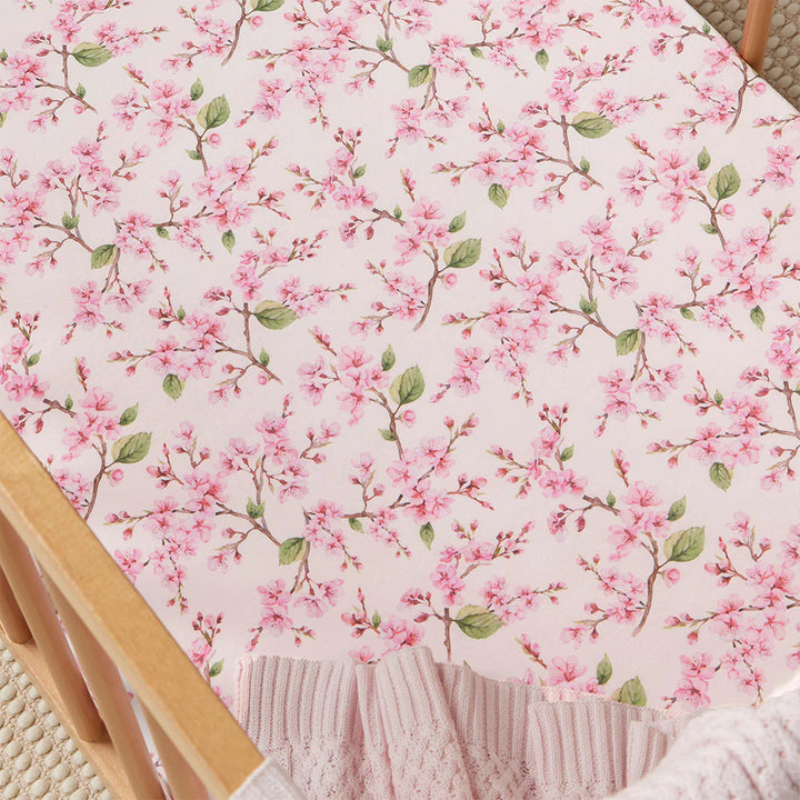 Snuggle Hunny Organic Fitted Jersey Cotton Cot Sheet - Cherry Blossom