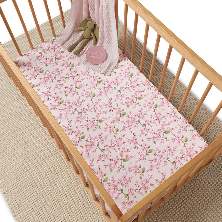 Snuggle Hunny Organic Fitted Jersey Cotton Cot Sheet - Cherry Blossom