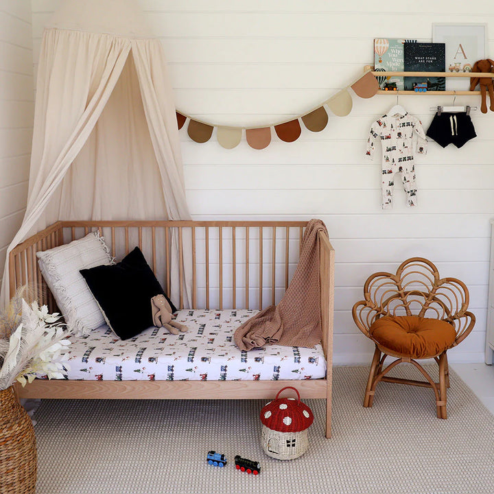 Snuggle Hunny Organic Fitted Jersey Cotton Cot Sheet - Trains