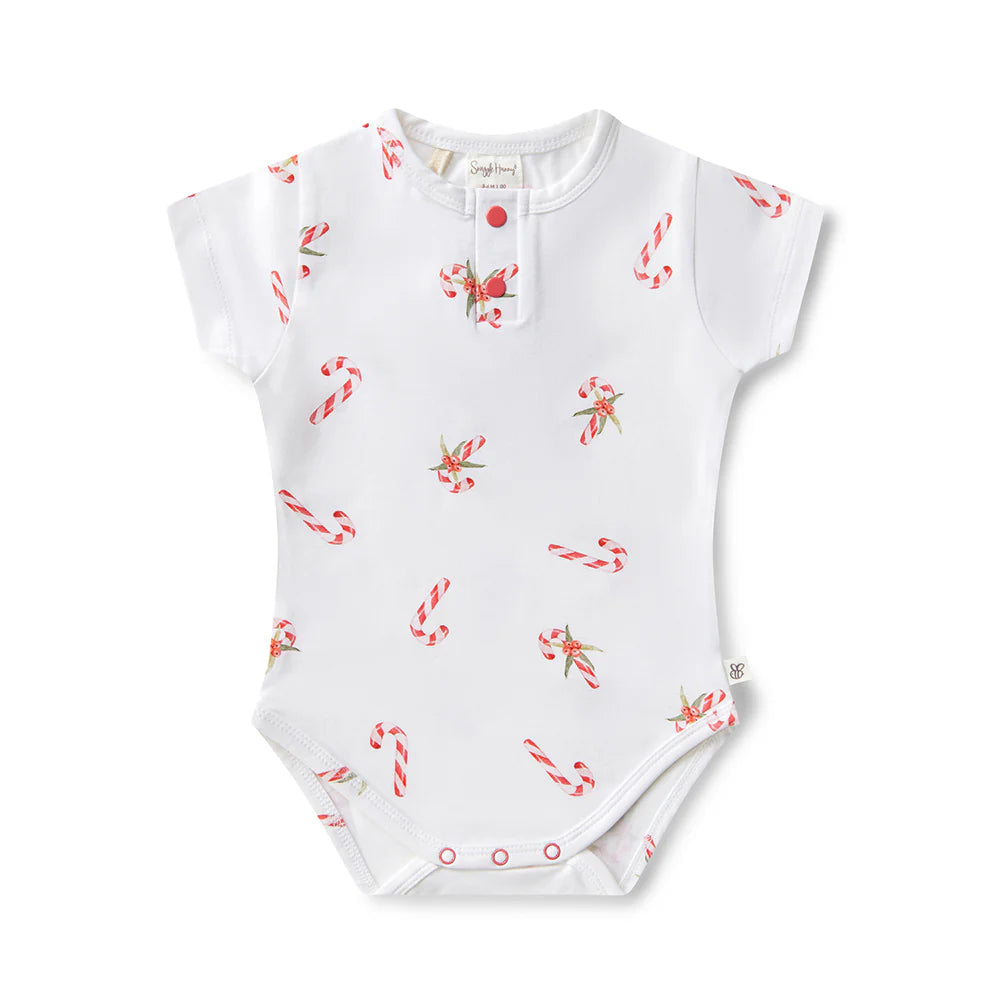 Snuggle Hunny Short Sleeve Organic Bodysuit - Candy Cane