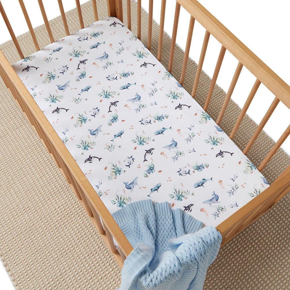 Snuggle Hunny Organic Fitted Jersey Cotton Cot Sheet - Ocean