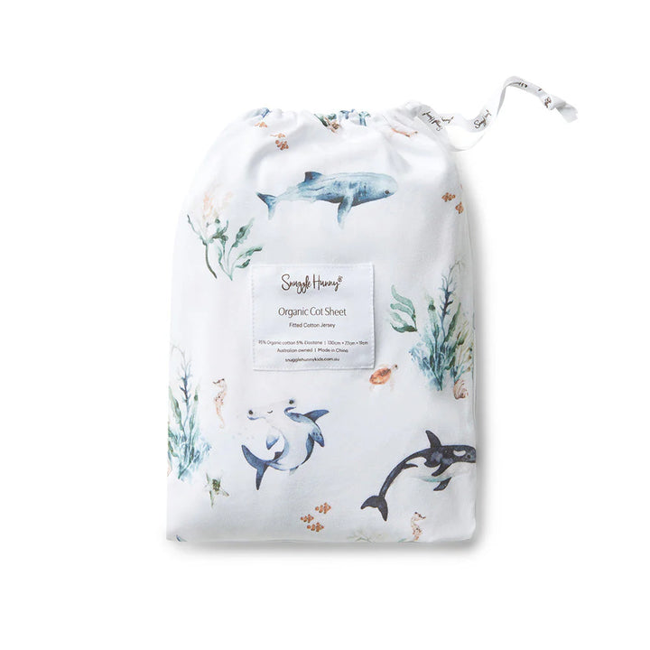 Snuggle Hunny Organic Fitted Jersey Cotton Cot Sheet - Ocean