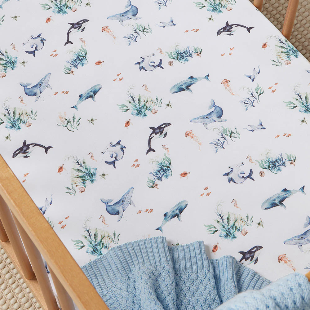 Snuggle Hunny Organic Fitted Jersey Cotton Cot Sheet - Ocean