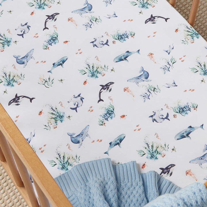 Snuggle Hunny Organic Fitted Jersey Cotton Cot Sheet - Ocean