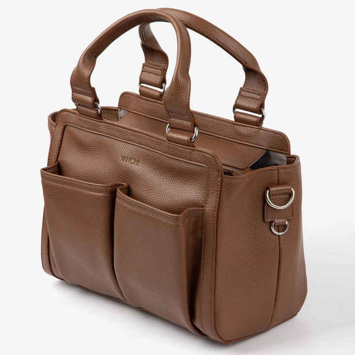 Vanchi Amelia Convertible Nappy Bag/ Pram Caddy - Pebbled Tan