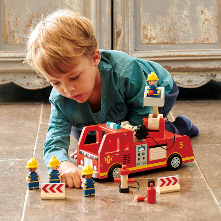 Wooden Toy Fire Engine Play Set