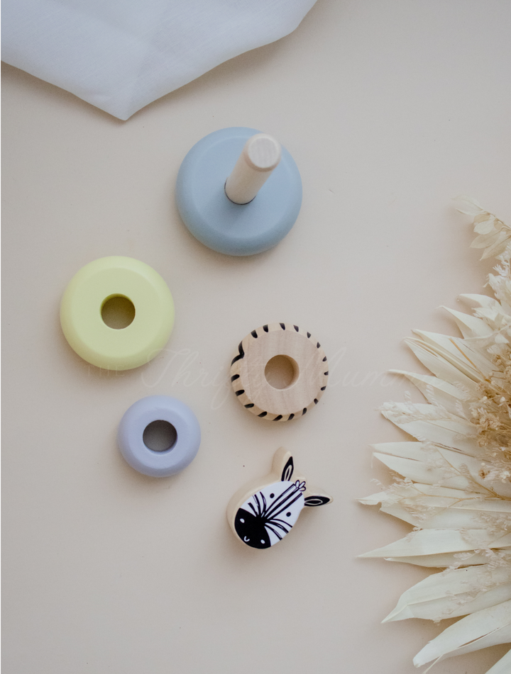 Wooden Jungle Ring Stacker Toy - Assorted
