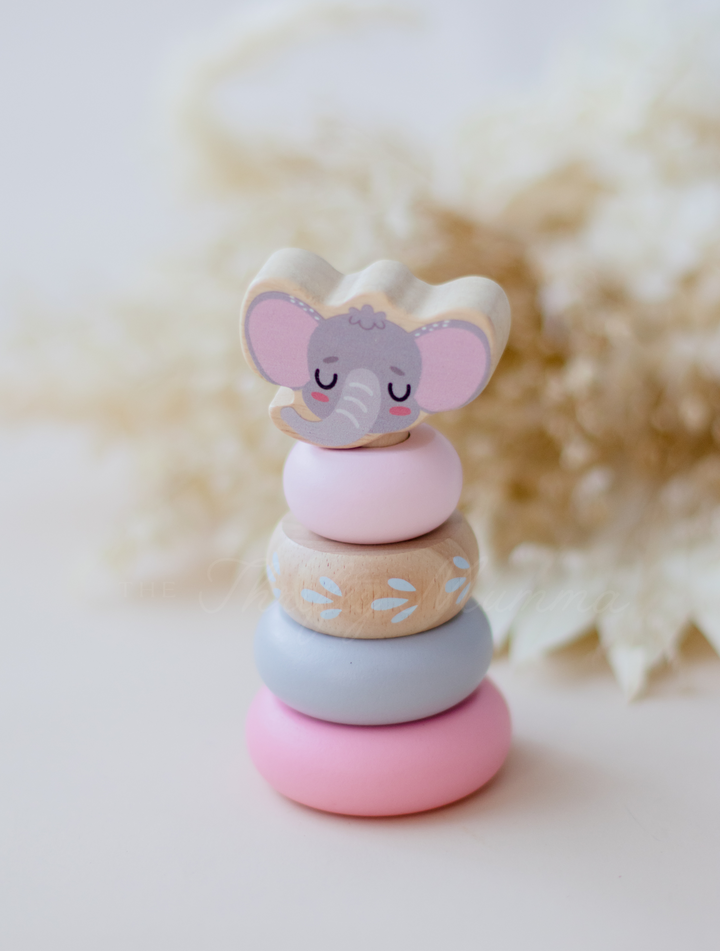 Wooden Jungle Ring Stacker Toy - Assorted