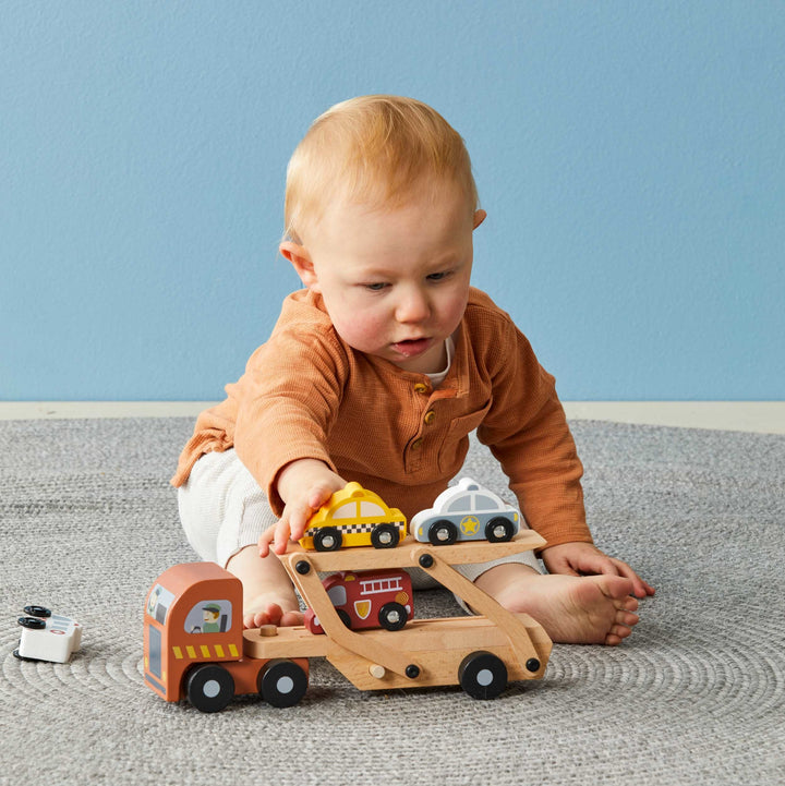 Wooden Car Carrier Truck Set