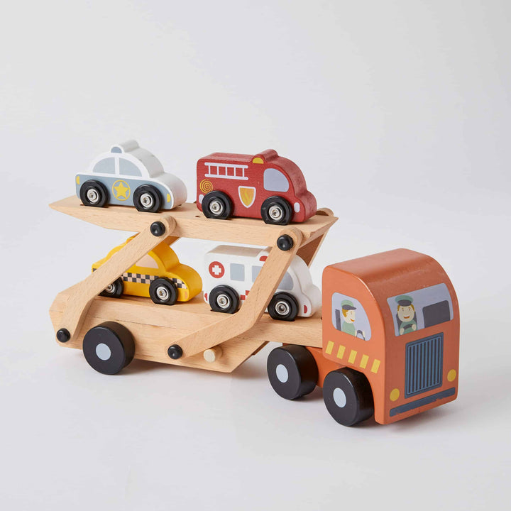 Wooden Car Carrier Truck Set