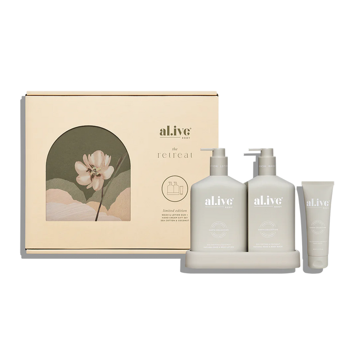 al.ive Body Wash & Lotion Duo + Hand Cream Gift Cet - Sea Cotton & Coconut