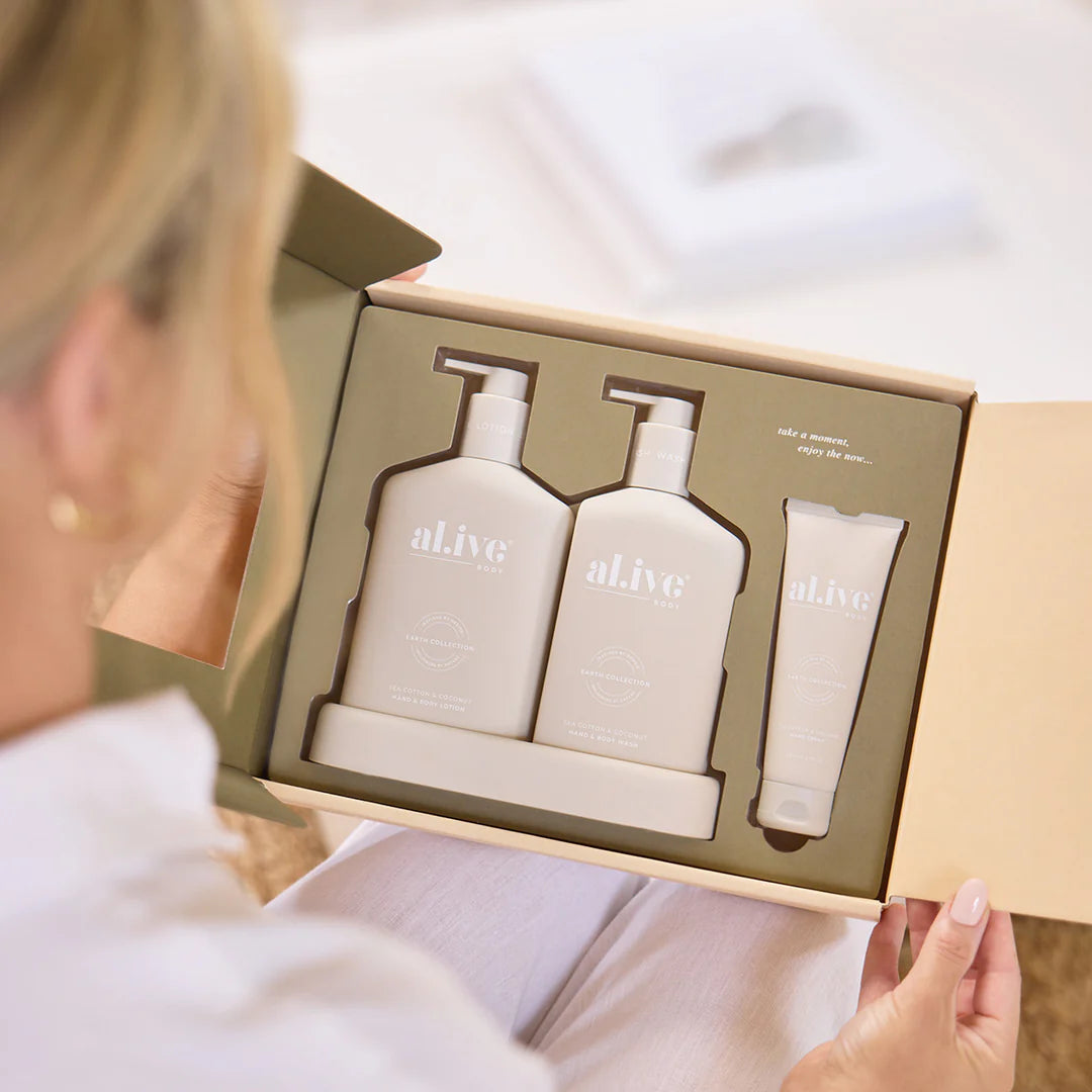 al.ive Body Wash & Lotion Duo + Hand Cream Gift Cet - Sea Cotton & Coconut