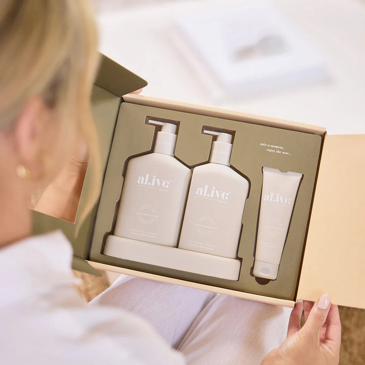 al.ive Body Wash & Lotion Duo + Hand Cream Gift Cet - Sea Cotton & Coconut