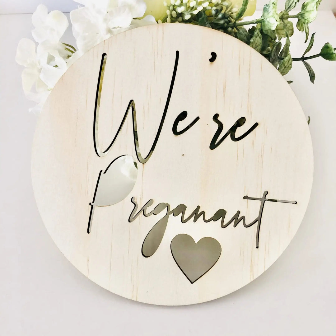 Wooden Announcement Plaque - We're Pregnant Scandi