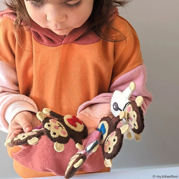 Handmade Felt Finger Puppet Set - Five Little Monkeys