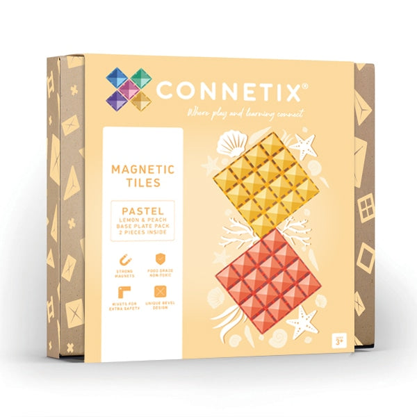 Connetix Magnetic Tiles Pastel Lemon & Peach Base Plate 2 Pack