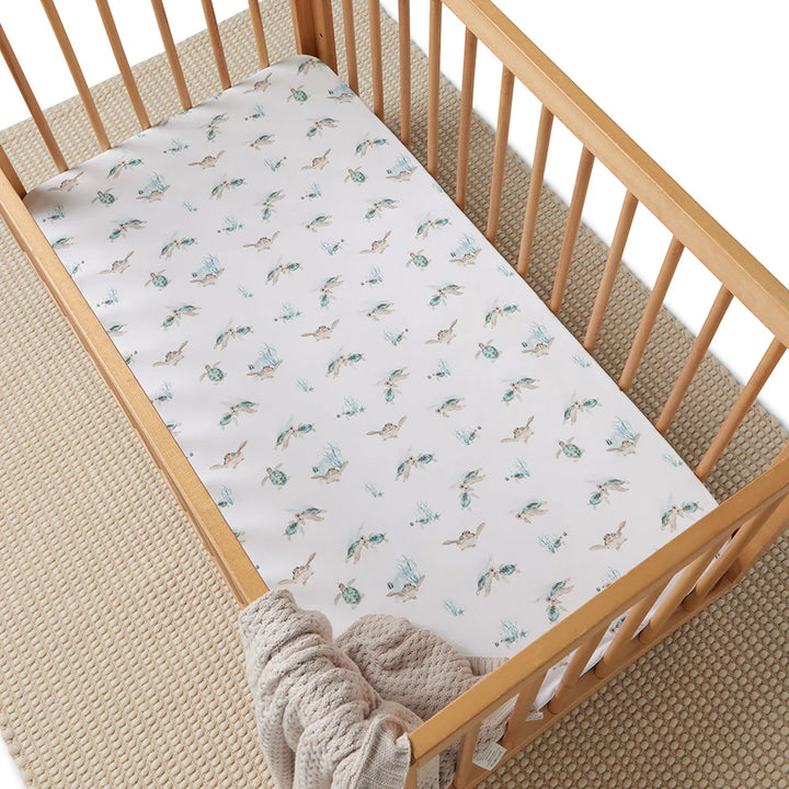 Snuggle Hunny Organic Fitted Jersey Cotton Cot Sheet - Turtle