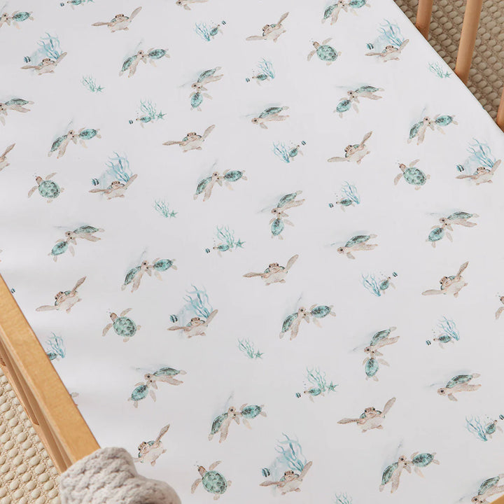 Snuggle Hunny Organic Fitted Jersey Cotton Cot Sheet - Turtle