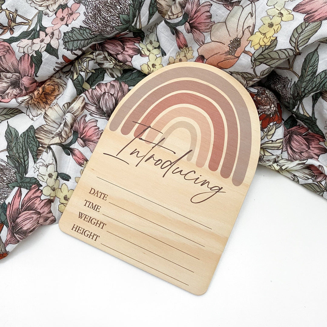 Wooden Announcement Plaque - Dusky Rose Rainbow