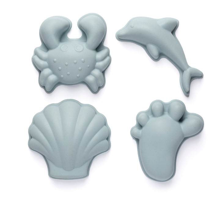 Scrunch Beach Bundle with Bucket, Spade, Rake & Moulds - Duck Egg Blue