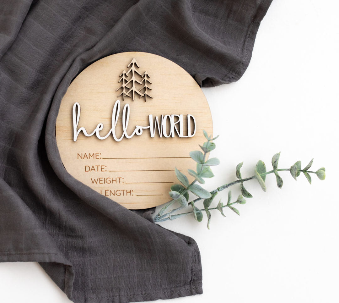 Wooden Announcement Plaque - Hello World Signature Tree